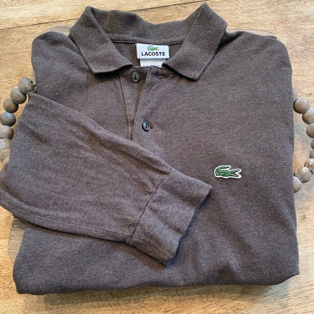 Lacoste Eur 3/USA X Small Heathered Brown‎ Cotton Pique Long Sleeved Shirt